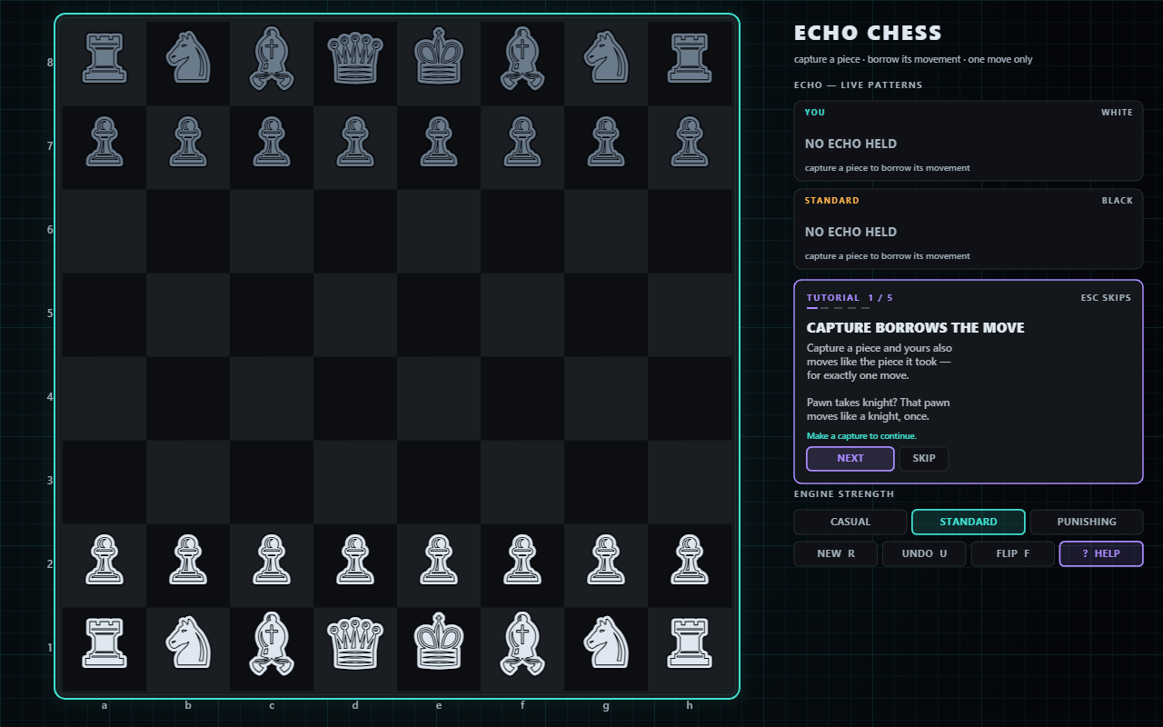 Echo Chess — Chess where a piece can borrow the movement of the one it echoes.