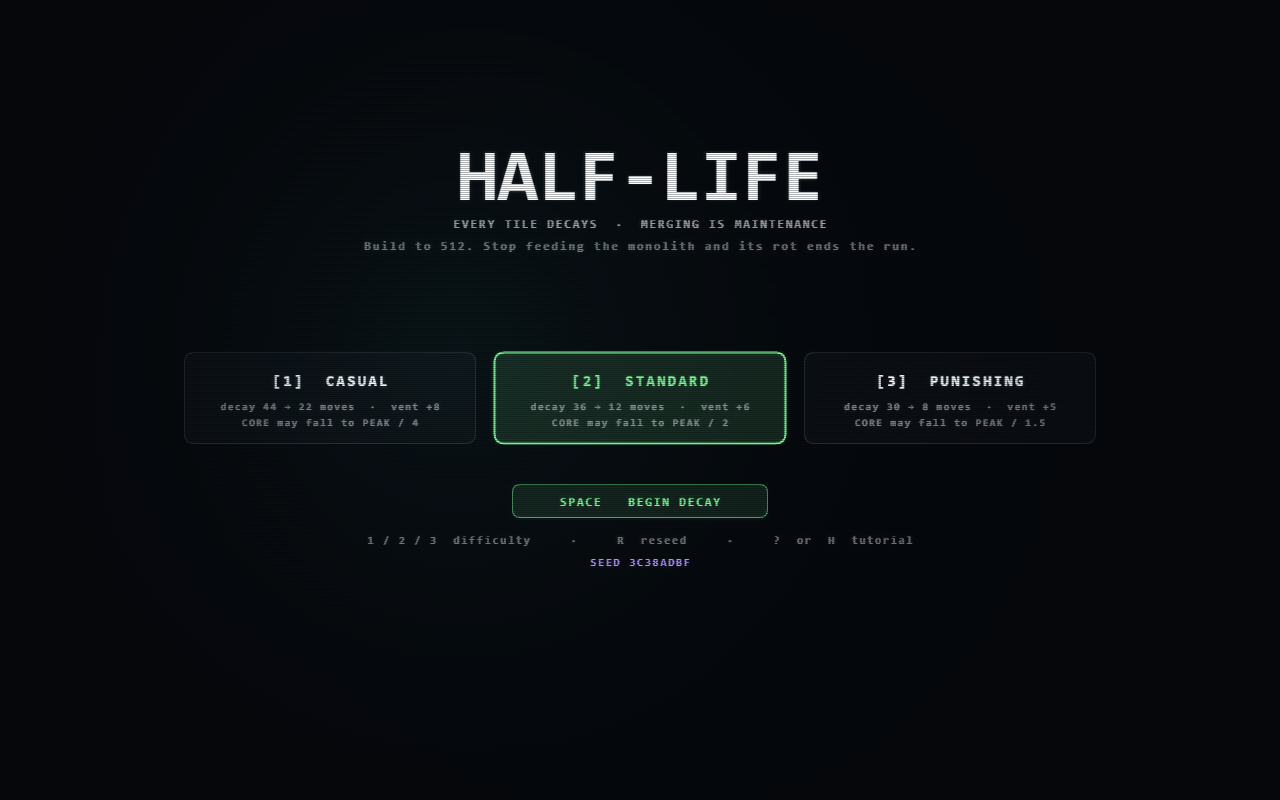 Half-Life — A sliding-tile board where every tile decays while you play it.