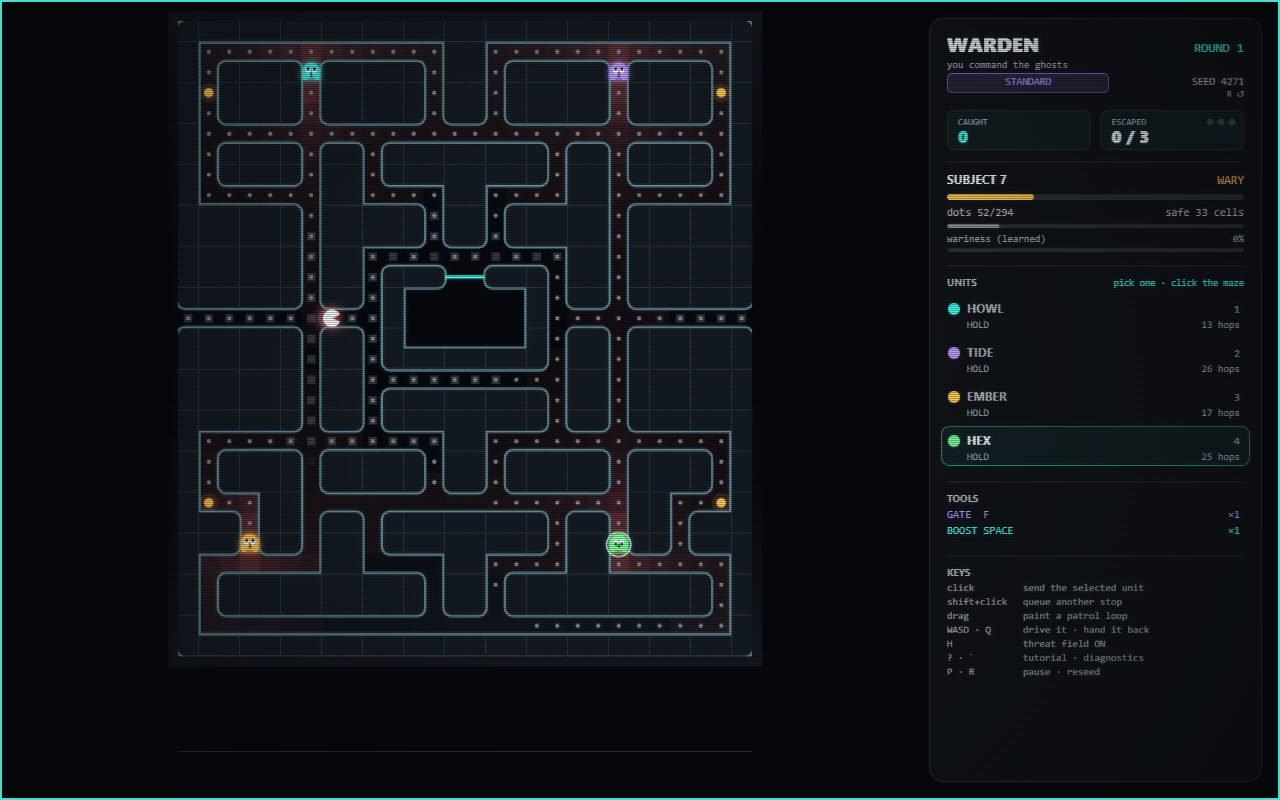 Warden — Command the ghosts — idle ones do nothing, so paint the patrol and close the gap.